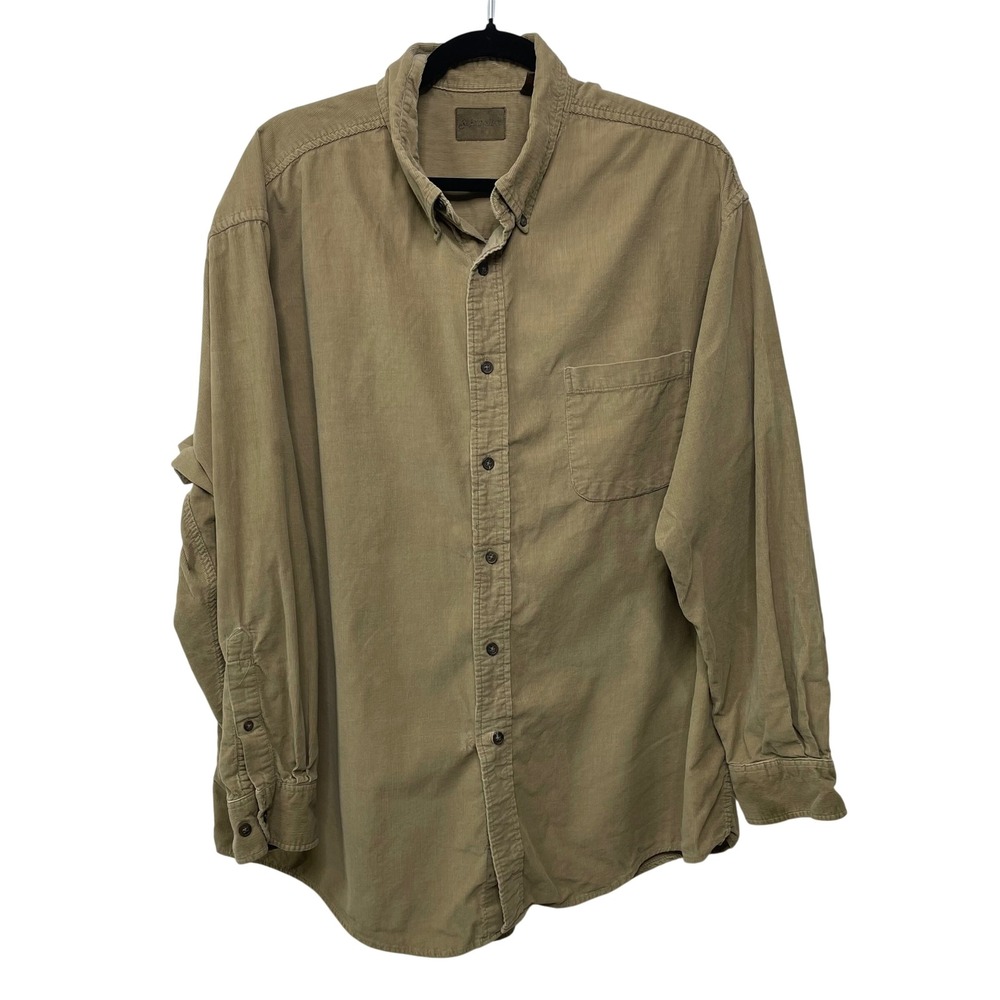 Vintage Y2K Men Corduroy Button Down Shirt Tan Khaki XL Shirt Gorpcore Cords Dad